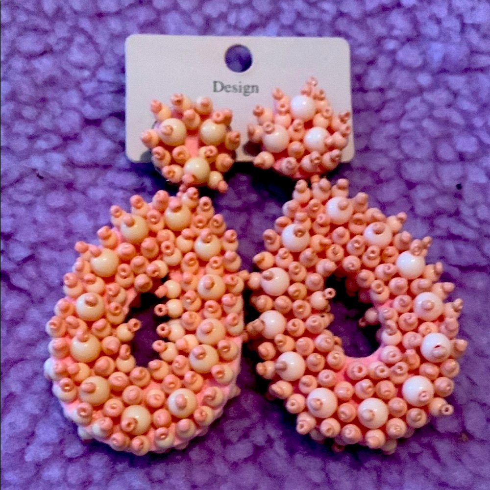 Pink Beaded Statement Earrings